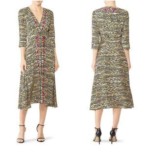 SALONI Tiger Print Silk Midi Dress $695